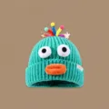 Schattige gebreide muts met grappige ogen en kleurige pompons voor dames herfst winter warm - Meerblauw