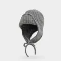Grey knitted winter earflap hat warm fuzzy aviator trapper cap for women sweet cozy winter style. - Gray
