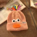 Süße lustige Strickmütze mit großen Augen und Entenschnabel für Herbst Winter warme Paare. - Rosa