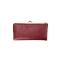 Women long retro red kiss-lock wallet clutch bag with zipper pocket and multiple card slots. - Purple