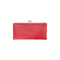 Red vintage kiss-lock long wallet with zipper, multiple card slots stylish clutch purse for women - Red