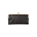 Black Vintage Kiss-lock Long Wallet Metallic Clasp Clutch Purse For Women PU Leather - Black