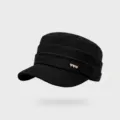 Gorra plana vintage de lino para mujer, sombrero militar negro con corazones dorados, estilo. - Sombrero de Montar de Tres Estrellas / Negro