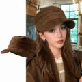Gorra plana retro de ante marrón para mujer, elegante boina vintage talla 56-58 cm. - Sombrero de Montar Liso / Café
