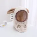 Winter schattige pluche winddichte baby muts met helder gezichtsscherm en dierenoren warm - Kinderen Kattenklauw Gezichtsmasker [Beige]