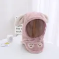Kinder winter pluche winddichte muts met transparant gezichtsschild en schattig oren ontwerp. - Kinderen Kattenklauw Gezichtsmasker [Roze]