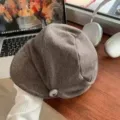 Retro pleated beret for women, casual vintage octagonal hat, stylish autumn winter headwear. - Button Cotton-Linen Cloud Hat / Coffee