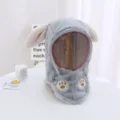 Kinderen winter winddichte pluche bivakmuts met transparant gezichtsscherm en schattige oren. - Kinderen Kattenklauw Gezichtsmasker [Blauw]