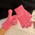 Leuke monster gebreide handschoenen dik warm touchscreen winter vrouw roze vijf vingers - Grote Mond Monster Handschoenen [Roze]