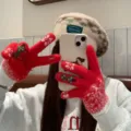 Women winter warm knit gloves cute Christmas tree red gloves thick cold-proof touch screen - Christmas Tree Gloves [Red]