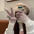 Women winter knit touch screen gloves cute snowflake fleece thick warm student thermal mitten variant - Christmas Tree Gloves [Purple]