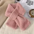 Plush winter cross scarf for women, soft pink fuzzy neck warmer, cozy cold weather accessory. - Ripple Pink