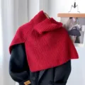 Vrouwen rode gebreide colkraag neppe kraag winter warme trui poncho sjaal accessoires - Omslagdoek met Split / Rood