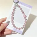 Pink crystal beaded phone chain luxury keychain cute bag charm aesthetic accessory for women - Pink Gourd / Pink