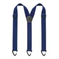 Blauwe elastische Y-vormige heren bretels met stevige driehoekige clips en lederen stuk. - Maiskorrel 3-Haak Stijl / Marineblauw