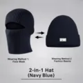 Heren dikke warme gebreide muts balaclava winter outdoor veelzijdige 2-in-1 gezichtsmasker - Marineblauw