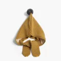 Kids striped knitted pointy hat with pom-pom and integrated scarf for winter warmth. - Striped Elf Hat / Yellow