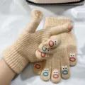 Beige knit touchscreen gloves for women, cute monster style winter warm thermal mittens. - Big Mouth Monster Gloves [Khaki]