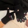 Cute winter warm knitted gloves for women with funny big mouth design, thick and cozy for days. - Big Mouth Monster Gloves [Black]