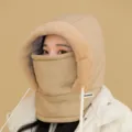 Winter thermische winddichte Kapuze Schal integrierte Kappe dicker Plüsch warme Radmütze. - Khaki