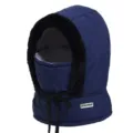 Blauwe warme winter winddichte balaclava muts met zwarte pluche rand en gezichtsmasker voor fiets. - Marineblauw
