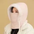 Rosa Winter winddichte Bombermuetze mit Gesichtsmaske, integrierte Waerme Radfahren Kopfbedeckung. - Rosa