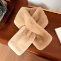 Solid color cross faux fur scarf winter warm thick plush neck warmer women fashion apparel - Solid Khaki