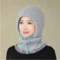 Gorro pasamontañas de invierno tejido y cálido con forro polar grueso para mujeres. - Talla única / Gris
