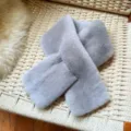 Grey faux fur cross scarf for women, soft plush winter neck warmer and cozy fashion accessory. - Solid Gray