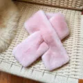 Pink faux fur cross scarf for women, winter thick plush warm neckerchief cozy collar. - Solid Pink