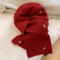 Rode gebreide winterscarf met bloem borduurwerk, gezellige warme nekwarmer voor dames stijl. - Rood