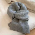 Gray knit scarf with delicate floral embroidery, cozy winter warm neckerchief accessory for women. - Light Gray