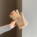 Schattige pluche winterhandschoenen voor dames, warme gebreide touchscreen handschoenen dier. - Strass Vingertop / Kaki