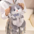Simpatico zaino in peluche gatto ragdoll grigio morbida borsa a spalla per ragazze - Grigio