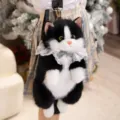 Zaino gatto in peluche carino simulazione gattino borsa a tracolla regalo bambola - Nero