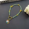 Cute panda phone charm green bamboo beaded strap creative short bag pendant accessory - Green Bamboo Joint