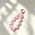 Pink frosted beaded phone charm and cute keychain strap for stylish daily girlish accessories. - Pink