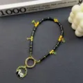 Cute Chinese style panda bamboo beaded phone charm short bag pendant aesthetic accessory. - Black Bamboo Pattern