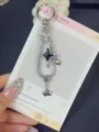 Korean style silver snake bone chain keychain phone charm with star pendant accessory - Black