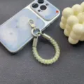 Short telephone wire phone chain charm, clear beaded lanyard keychain for phone, keys and bags. - Yellow