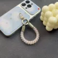 Short beaded phone charm lanyard cute wrist strap for smartphone case accessory - Pink