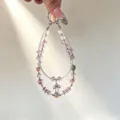 Colgante de teléfono de cristal de doble capa con lazo y cuentas brillantes detalle. - Morado Humo