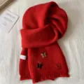Red knitted winter scarf for women with cute butterfly embroidery warm cozy woolen neck wrap - Red Butterfly Knit