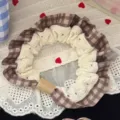Brown plaid hair scrunchie with white lace ruffle sweet cute ponytail hair accessory - Dark Coffee Plaid