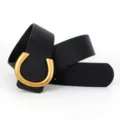 Black women's belt with gold horseshoe buckle, stylish casual PU leather trouser belt. - 105cm / Black
