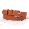 Damen brauner Ledergürtel mit silberner Dornschließe, stylisches Accessoire für Jeans und Hosen. - 105cm / Camel