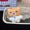 Cute brown bear plush keychain with polka dot bib and button, perfect sweet bag accessory. - Polka Dot Brown Bear Pendant