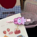 Lindo pasador de pelo de conejo de píxel rosa pinza de pico de pato de dibujos animados. - Pasador Largo / Conejo Rosa