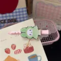 Lindo pasador de pelo de conejo de píxel verde dulce color caramelo horquilla de pato - Pasador Largo / Conejito Verde