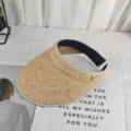 Summer straw sun visor hat for women, breathable empty top beach hat for vacation and outdoor sun. - M (56-58cm) / Beige Bound Edge